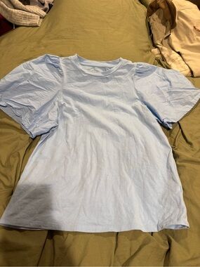 Light Blue Women's Flare Short Sleeve Crewneck Shirt